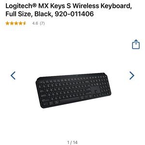 Logitech® MX Keys S Wireless Keyboard, Full Size, Black, 920-011406. Never used